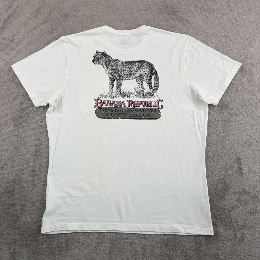 Vintage Banana Republic Travel & Safari Pocket T Shirt Leopard Print Men XL NWT